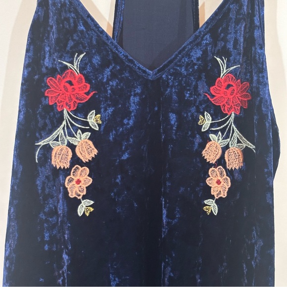 Anthropologie THML Blue Velvet Floral Cami Tank Top Sz M Embroidered - Picture 3 of 3